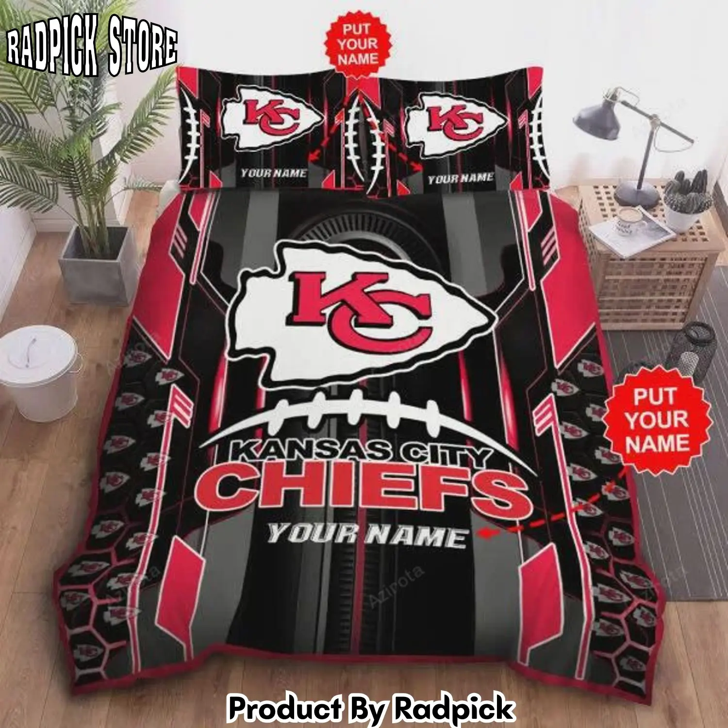 Radpick v6 customize name kansas city chiefs football team bedding set duvet cover pillowcases rp327545
